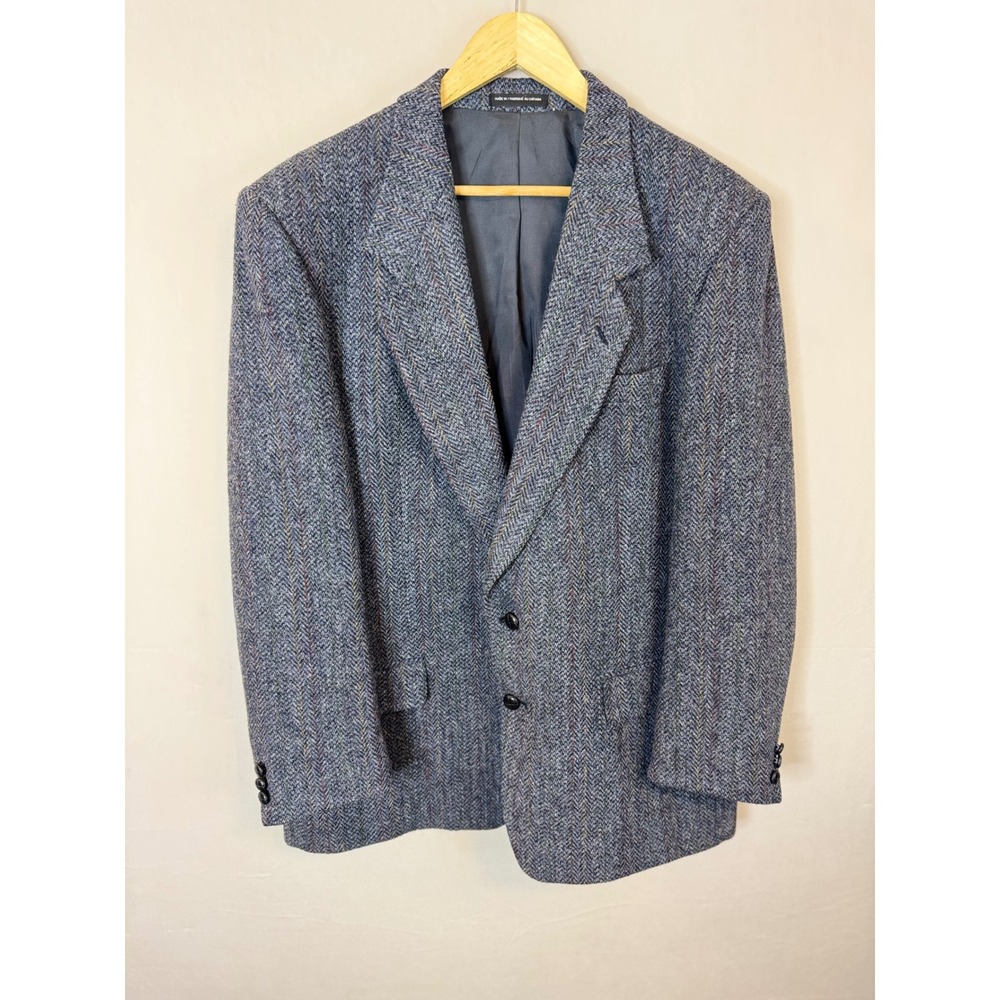 Harris Tweed Blue Grey Herringbone Wool Blazer Sport Coat Mens 44‎ Reg Canada